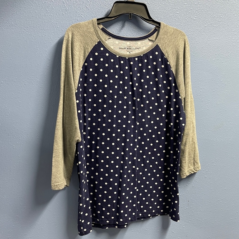 SUNDAY WORK CLOTHES 3/4 SLEEVE RAGLAN SYTLE WITH POLKA DOTS LADIES SIZE XL